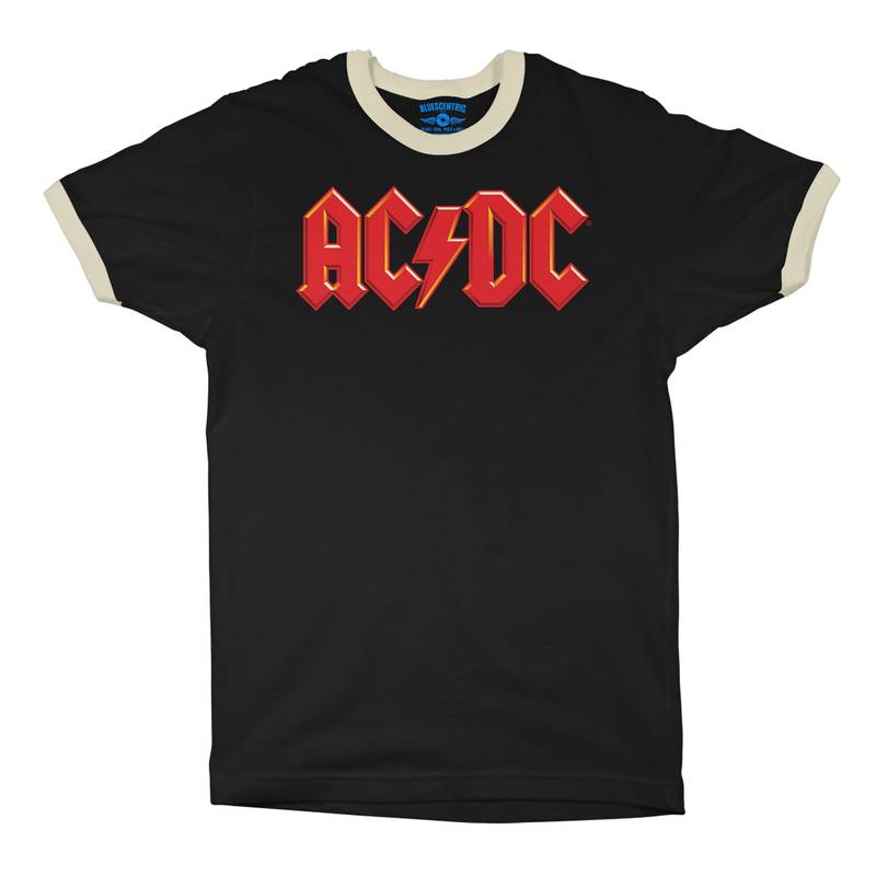 Red AC/DC Logo Ringer T-Shirt in Black Natural