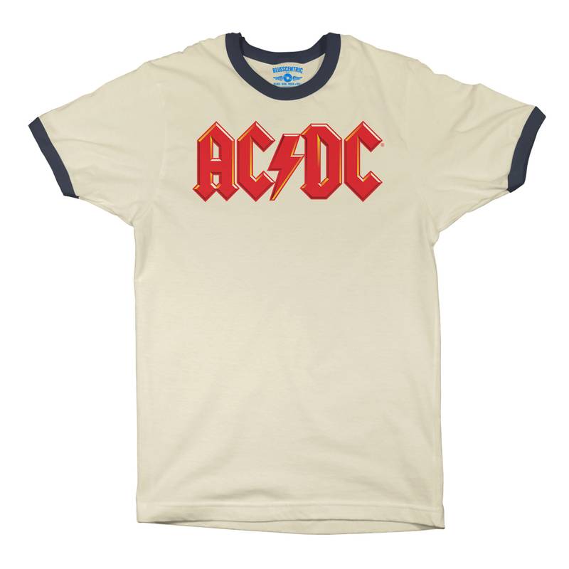 Red AC/DC Logo Ringer T-Shirt in Natural Midnight Navy
