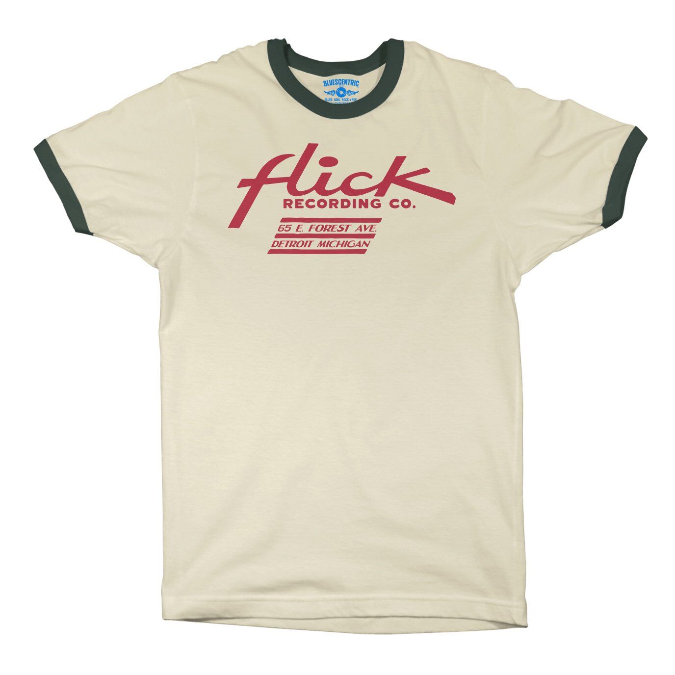 Flick Records Detroit Ringer T-Shirt in Natural Forest Green