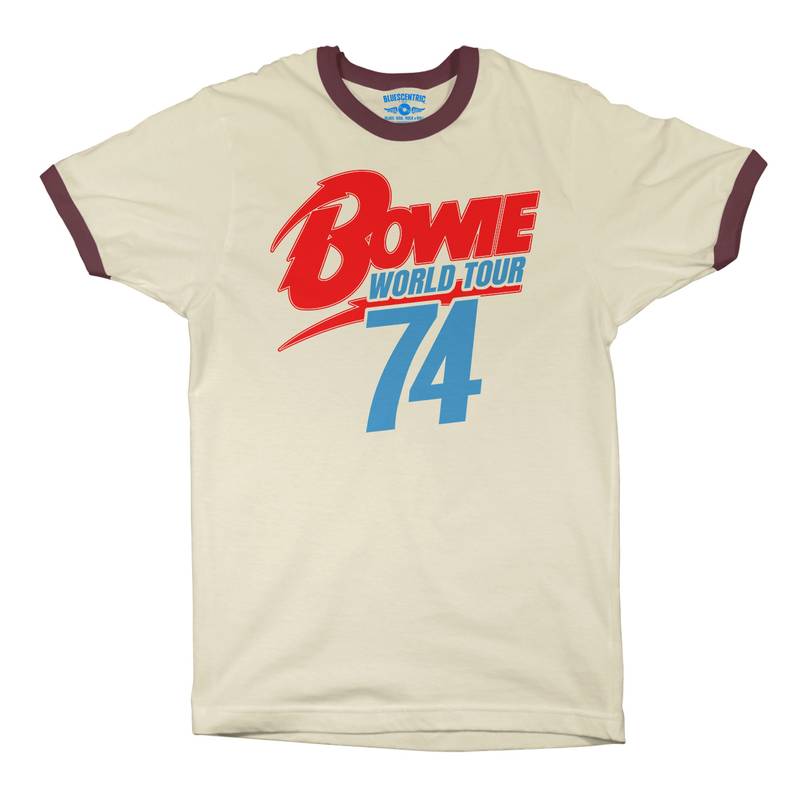 David Bowie ’74 Vintage Tour Ringer T-Shirt in Natural Maroon