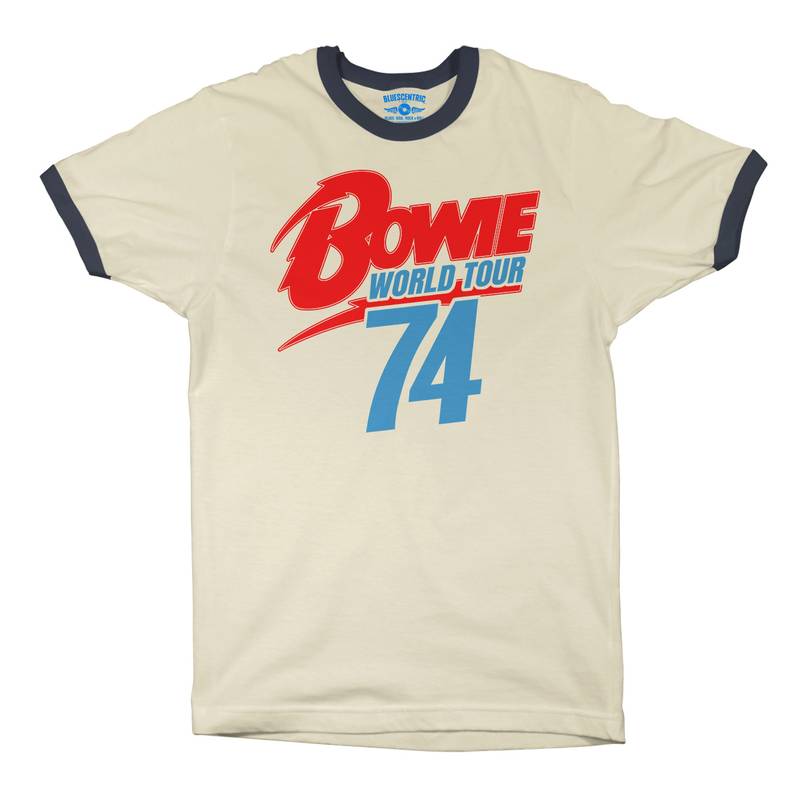 David Bowie ’74 Vintage Tour Ringer T-Shirt in Natural Midnight Navy
