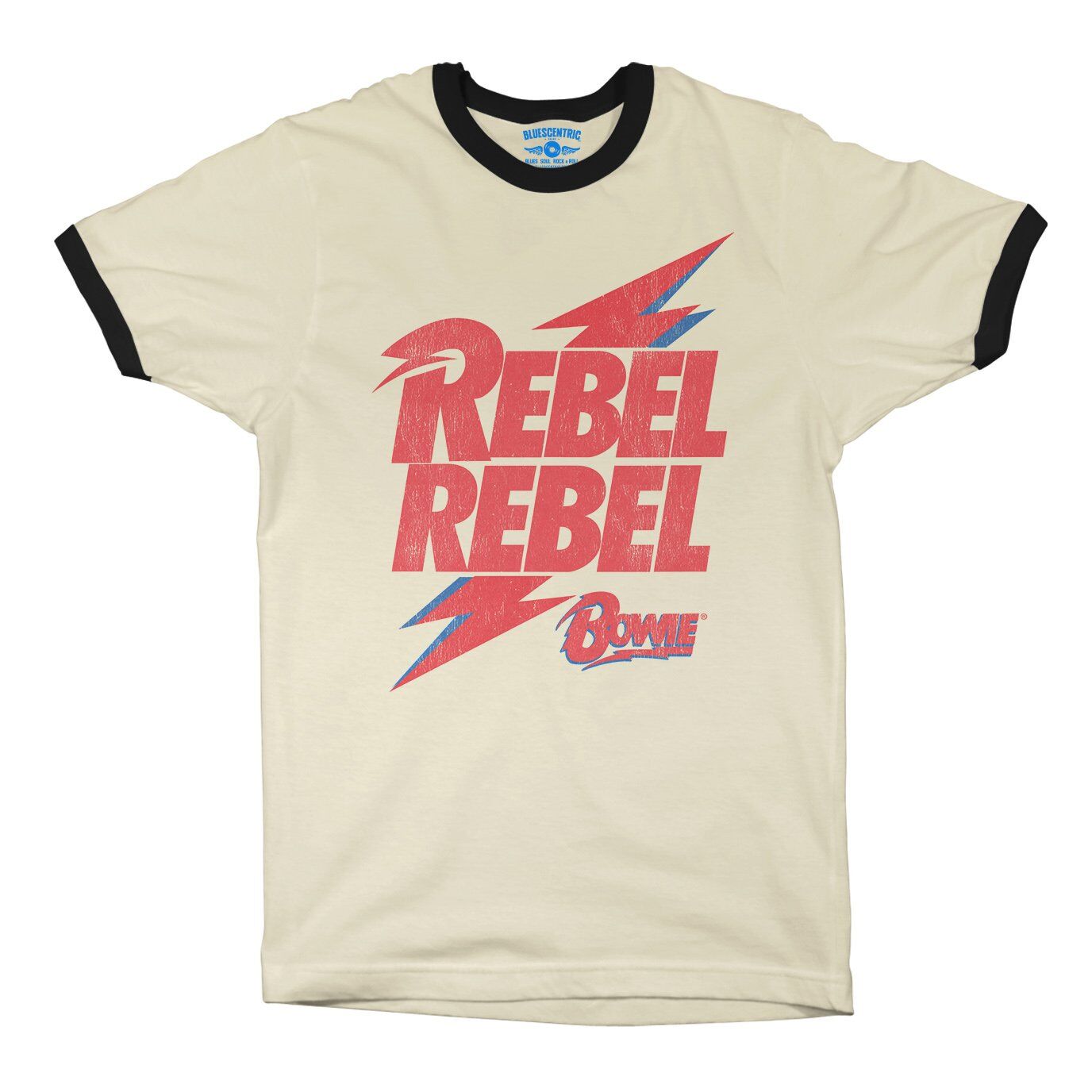 Rebel Rebel Bowie Logo Ringer T-Shirt in Natural Black
