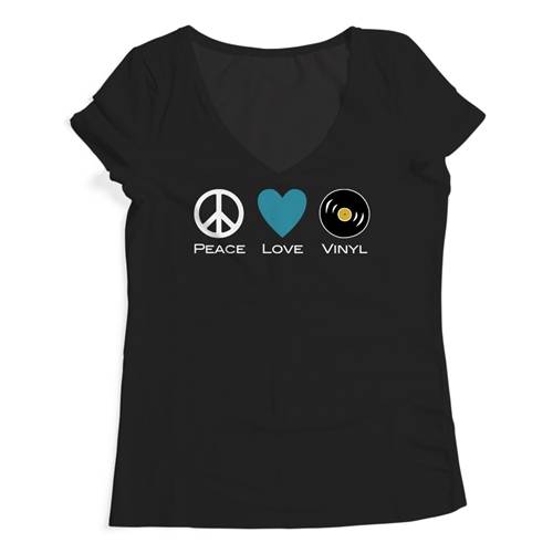Peace Love Vinyl Ladies V-Neck T Shirt