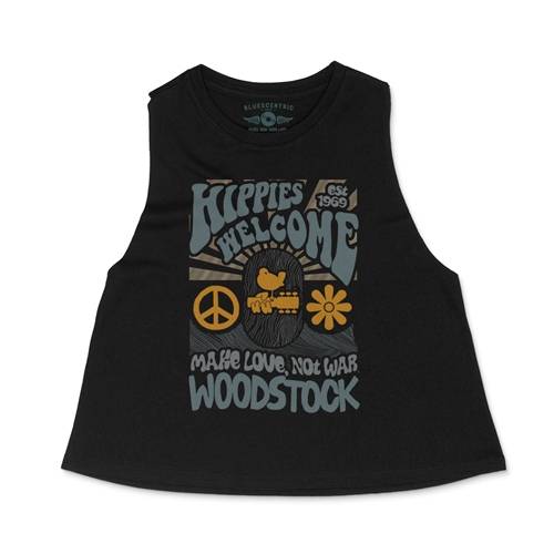 Hippies Welcome Love Woodstock Racerback Crop Top - Women's