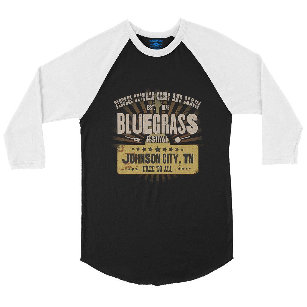 Bluegrass Festival Baseball T-Shirt in Black White