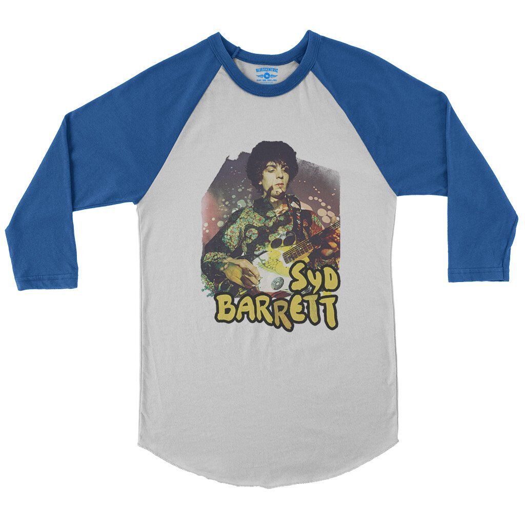 Psychedelic Syd Barrett Baseball T-Shirt in White True Royal