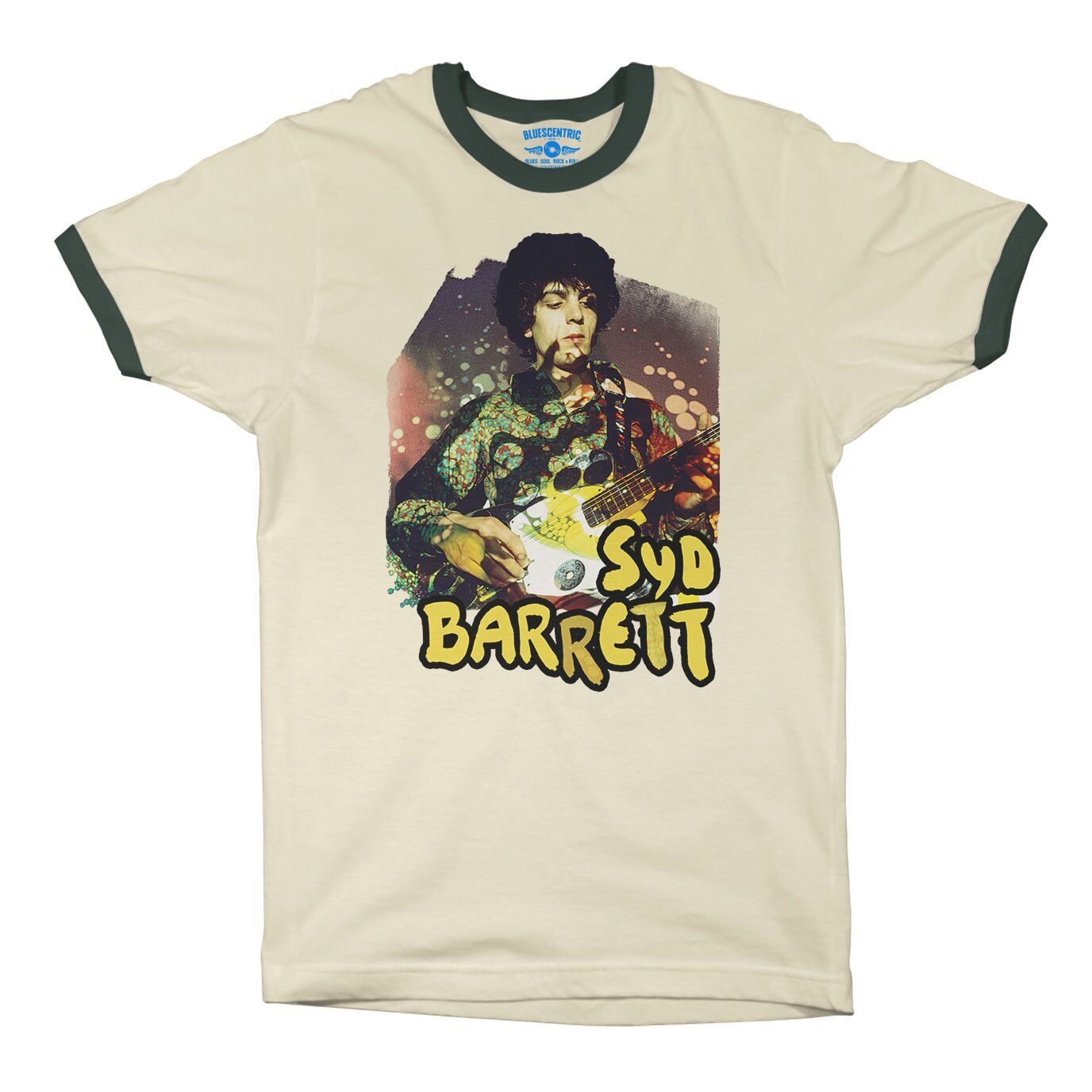 Psychedelic Syd Barrett Ringer T-Shirt in Natural Forest Green