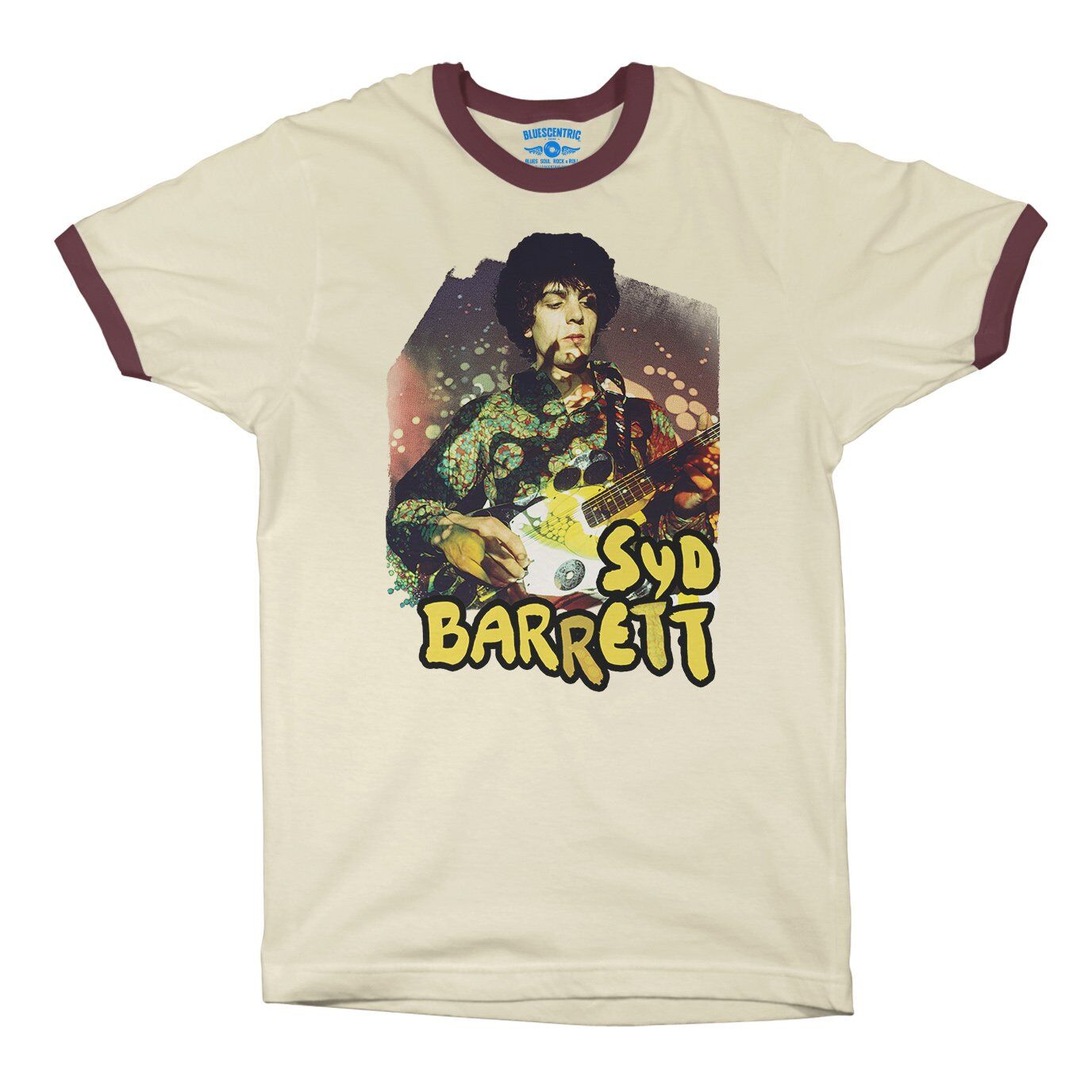 Psychedelic Syd Barrett Ringer T-Shirt in Natural Maroon