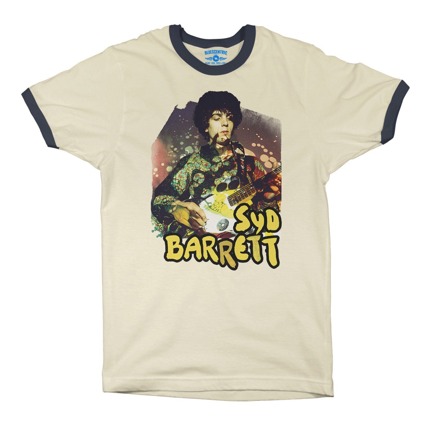 Psychedelic Syd Barrett Ringer T-Shirt in Natural Midnight Navy