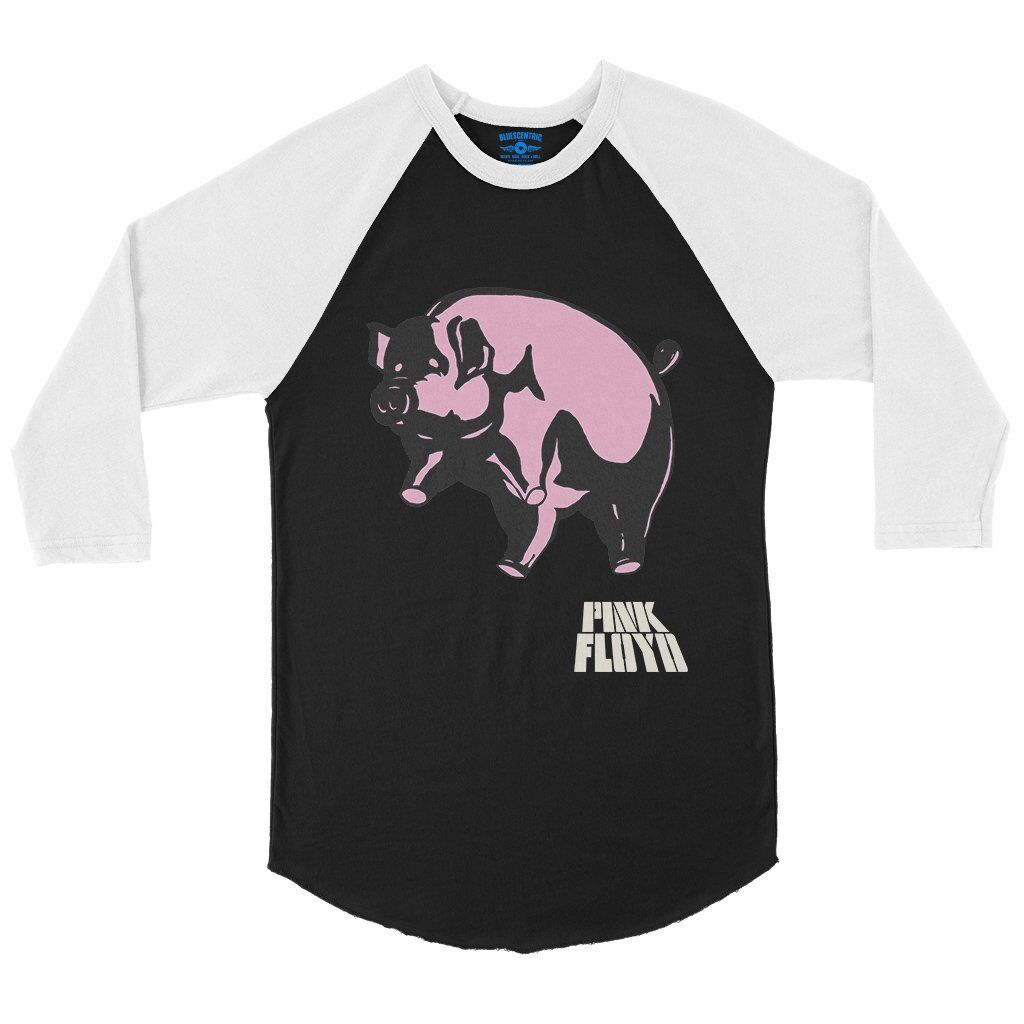 Pink Floyd Algie Pig Baseball T-Shirt in Black White