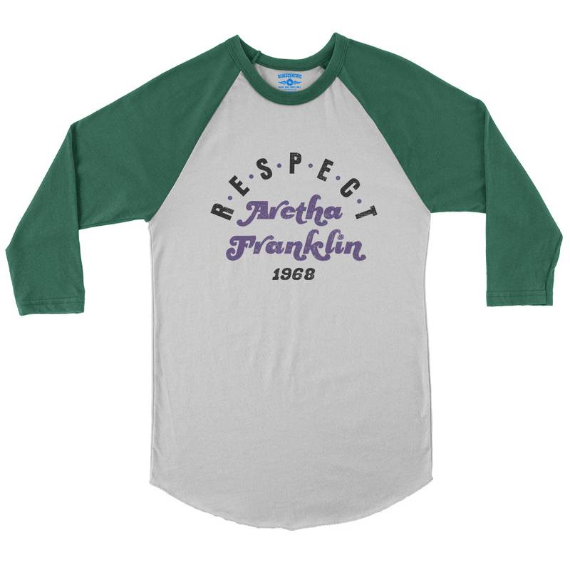 RESPECT Aretha Franklin 1968 Baseball T-Shirt in White Kelly