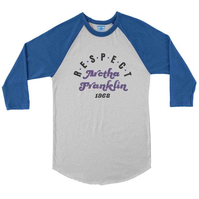 RESPECT Aretha Franklin 1968 Baseball T-Shirt in White True Royal