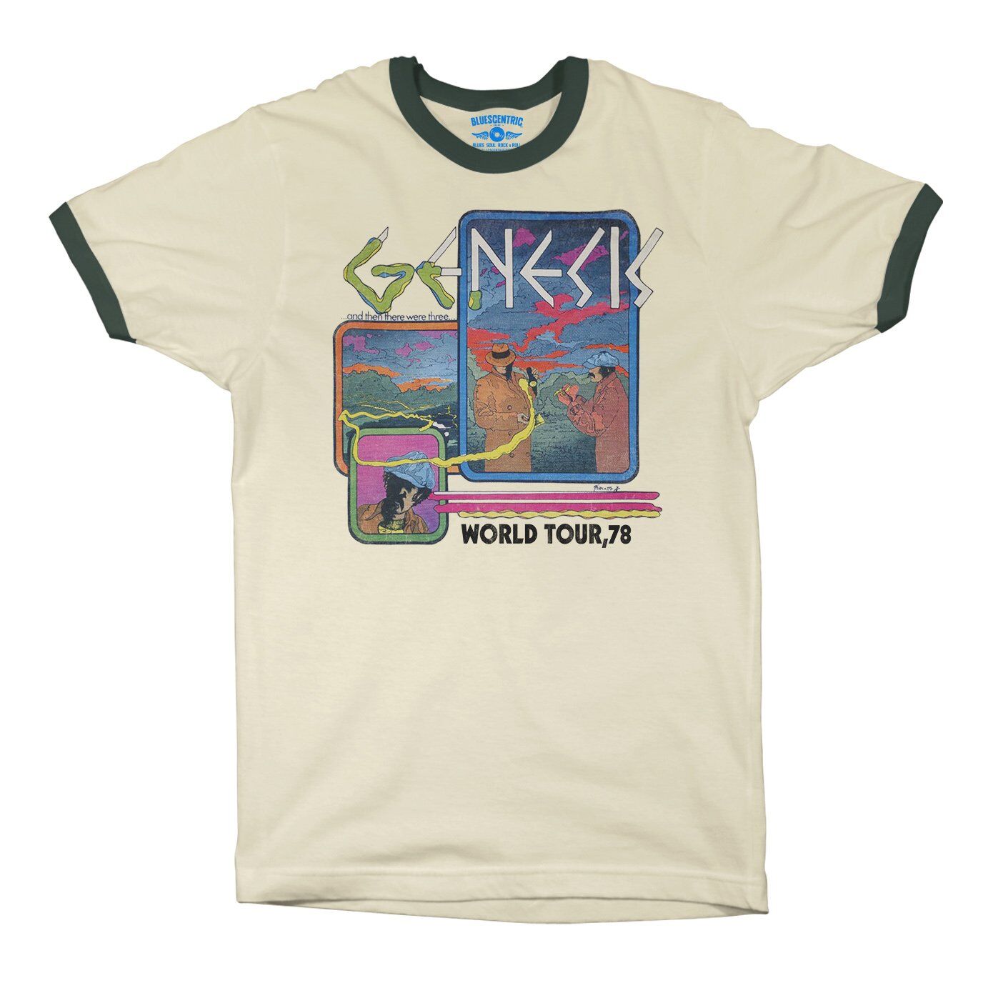 Genesis 1978 Tour Ringer T-Shirt in Natural Forest Green