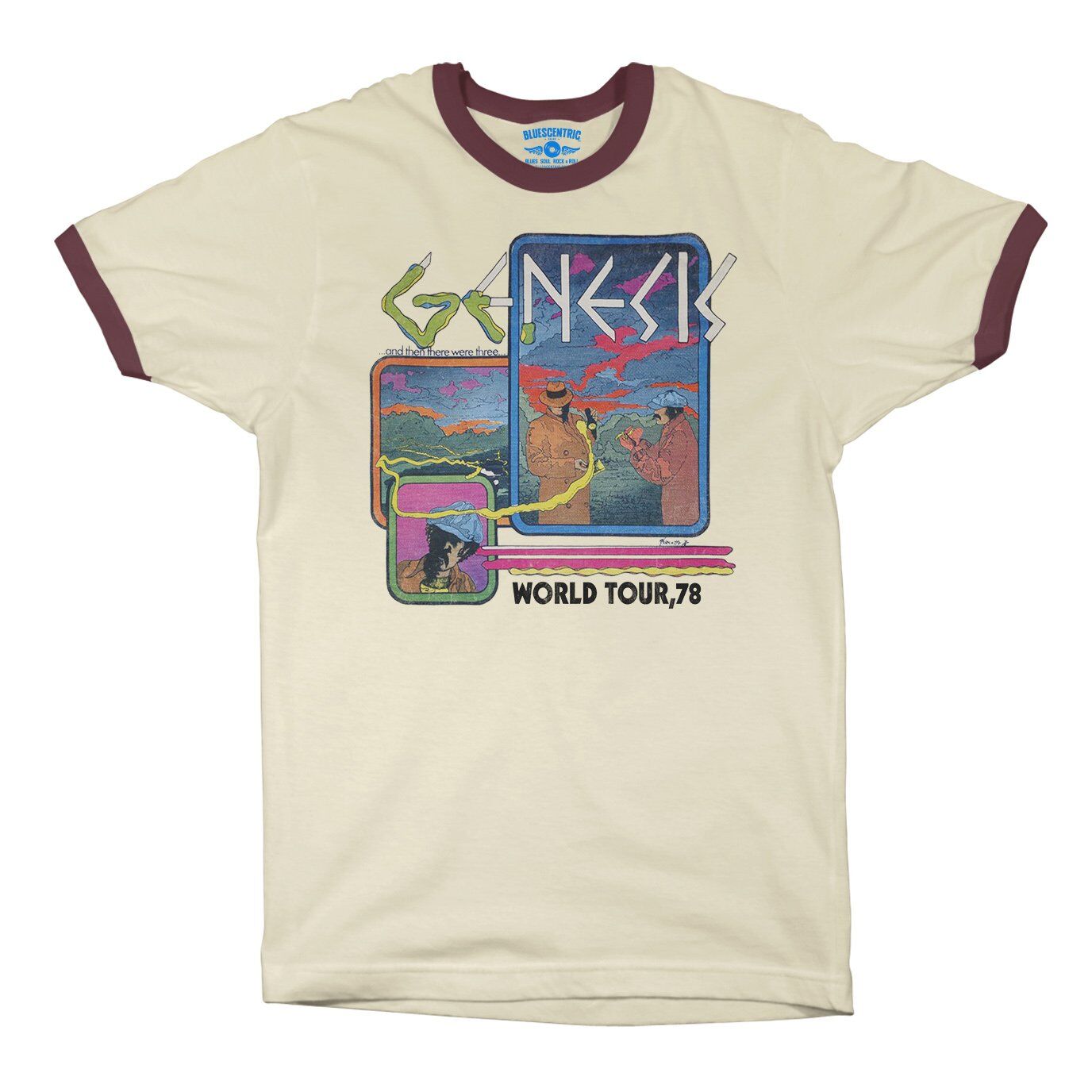 Genesis 1978 Tour Ringer T-Shirt in Natural Maroon