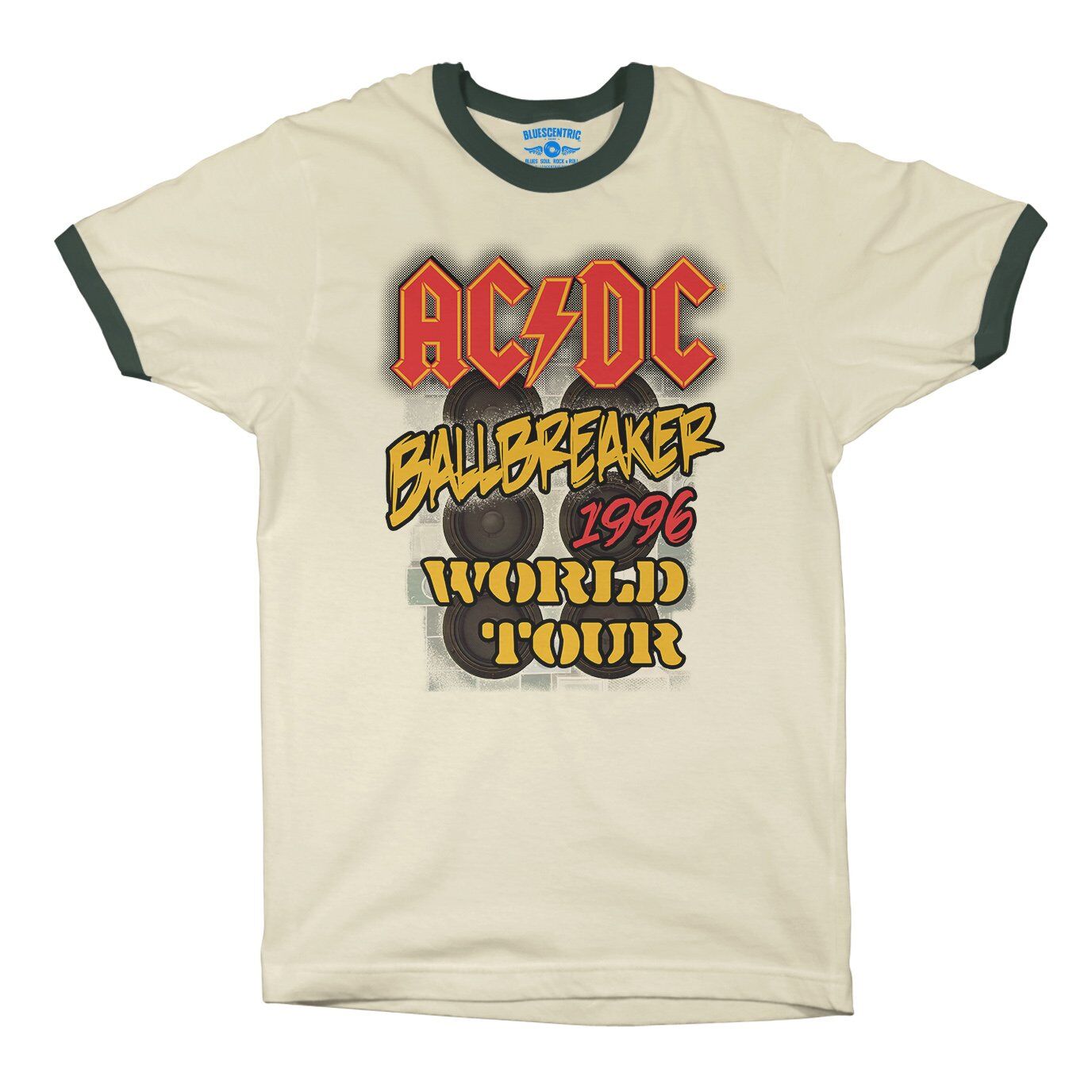 AC/DC Ballbreaker World Tour Ringer T-Shirt in Natural Forest Green