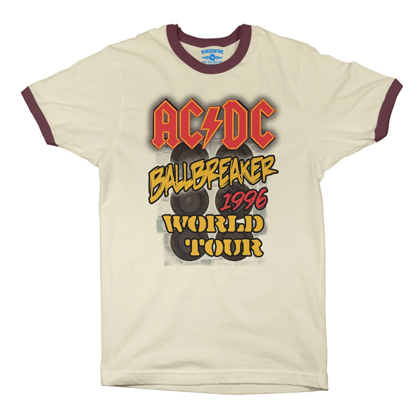 AC/DC Ballbreaker World Tour Ringer T-Shirt in Natural Maroon