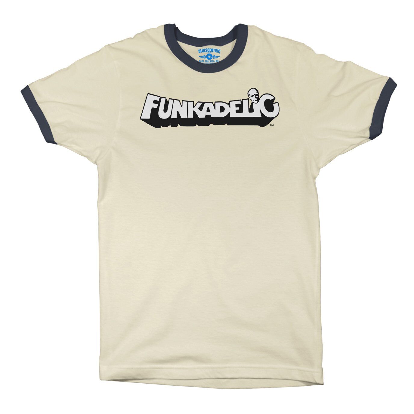 Funkadelic White Logo Ringer T-Shirt in Natural Midnight Navy