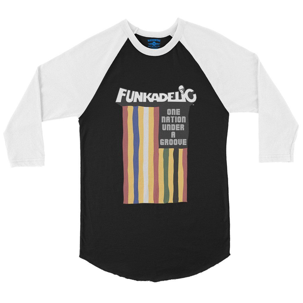 Funkadelic One Nation Under a Groove Flag Baseball T-Shirt in Black White