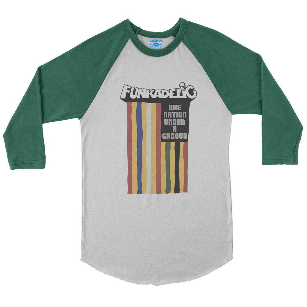 Funkadelic One Nation Under a Groove Flag Baseball T-Shirt in White Kelly