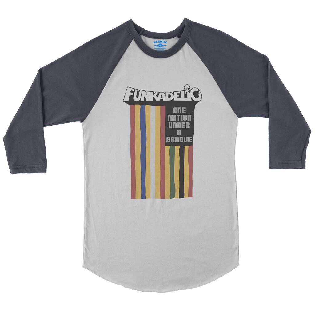 Funkadelic One Nation Under a Groove Flag Baseball T-Shirt in White Navy
