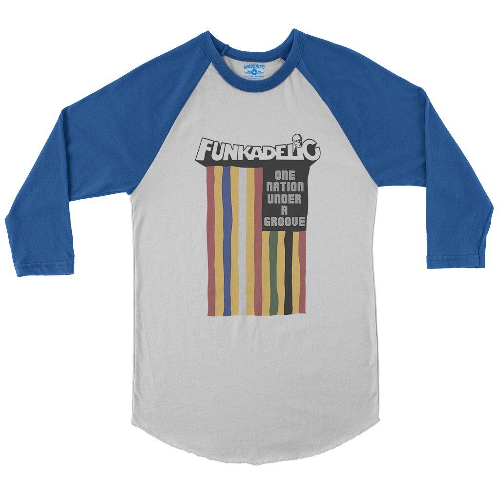 Funkadelic One Nation Under a Groove Flag Baseball T-Shirt in White True Royal