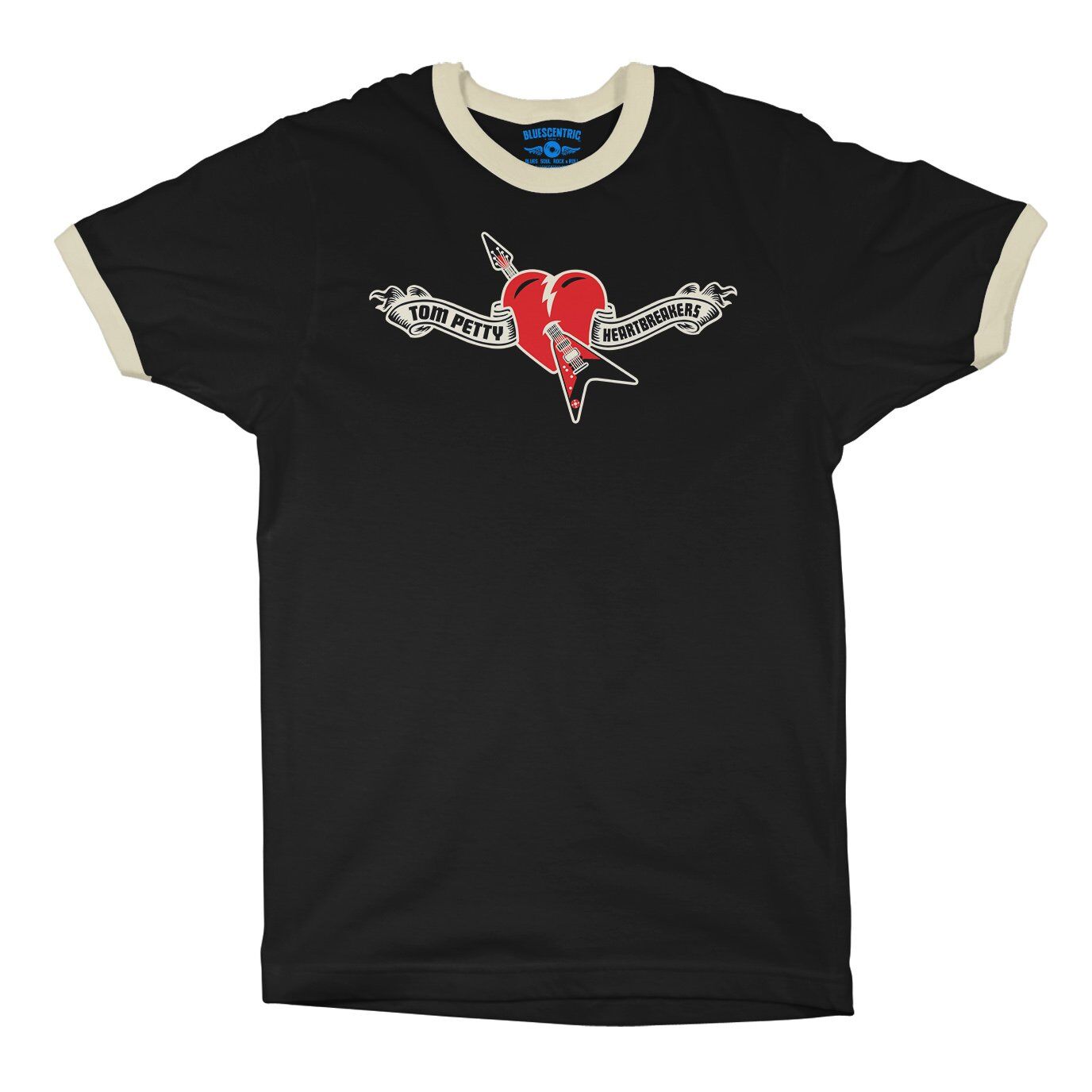 Tom Petty Hard Lines Logo Ringer T-Shirt in Black Natural