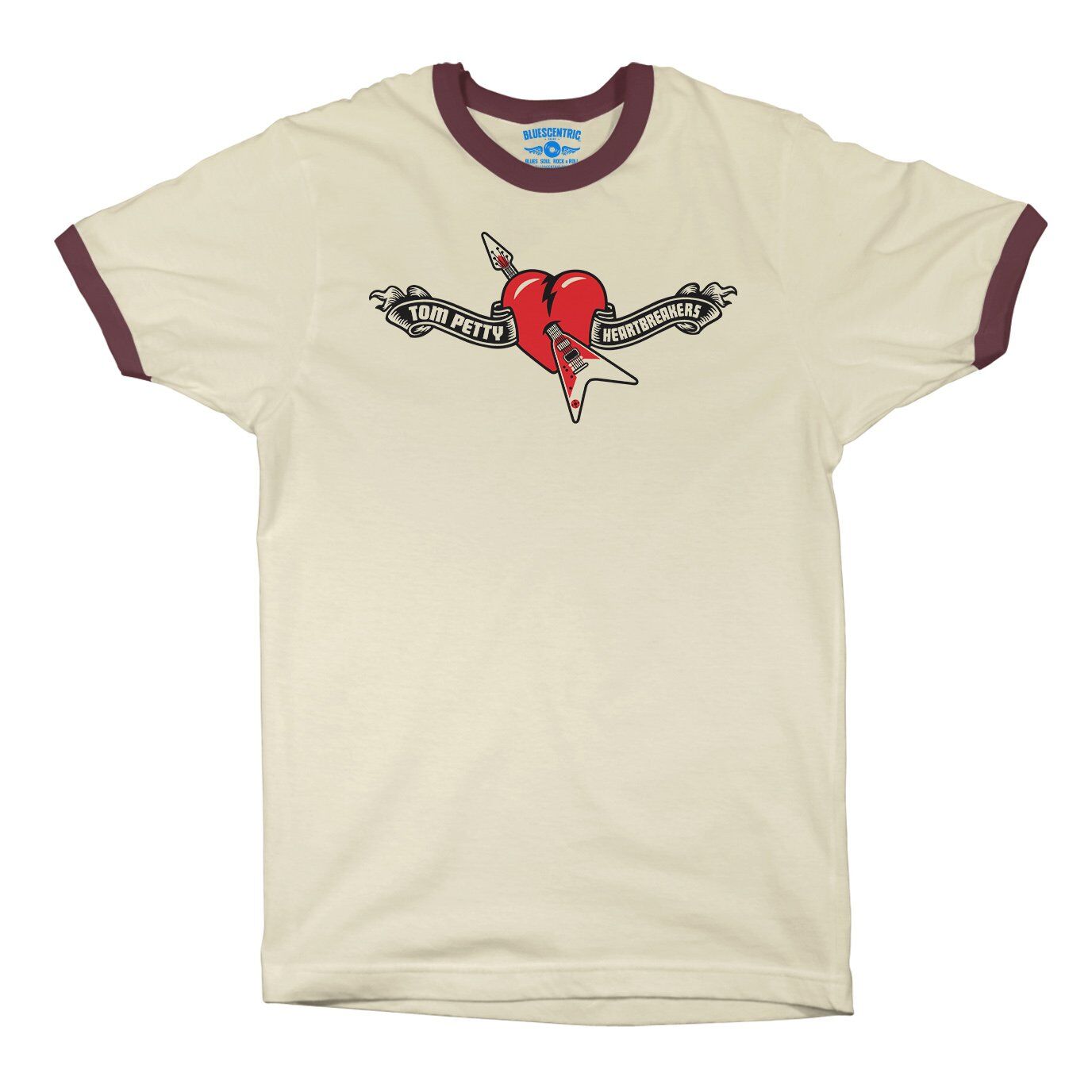 Tom Petty Hard Lines Logo Ringer T-Shirt in Natural Maroon