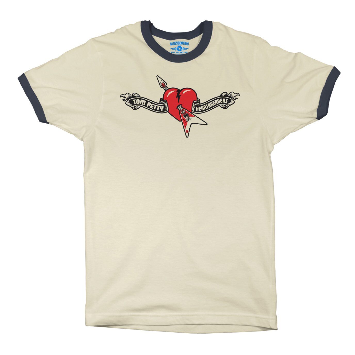 Tom Petty Hard Lines Logo Ringer T-Shirt in Natural Midnight Navy