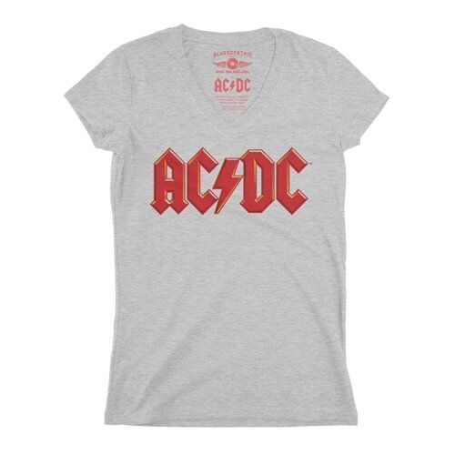 Red AC/DC Logo V-Neck T Shirt - Women's
