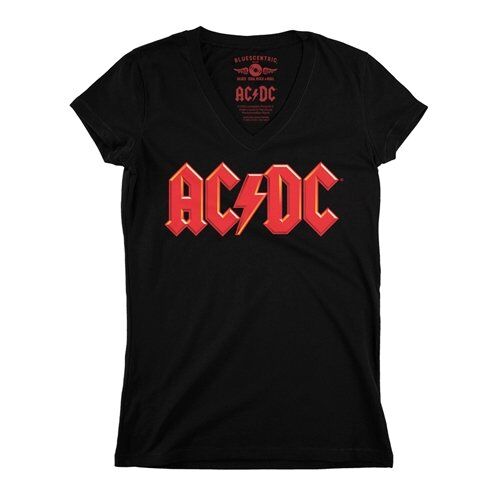 Red AC/DC Logo V-Neck T Shirt - Women's