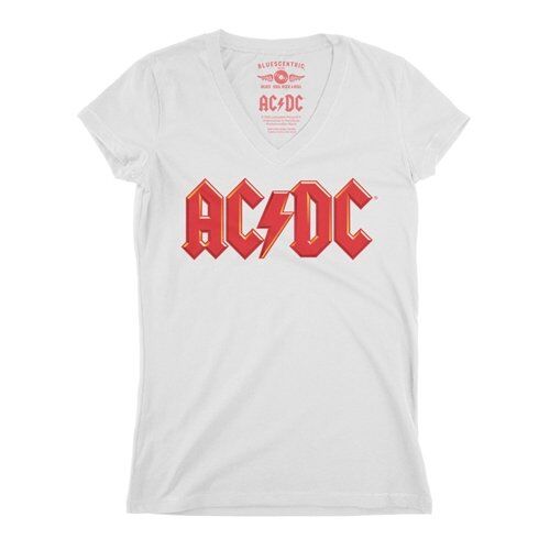 Red AC/DC Logo V-Neck T Shirt - Women's