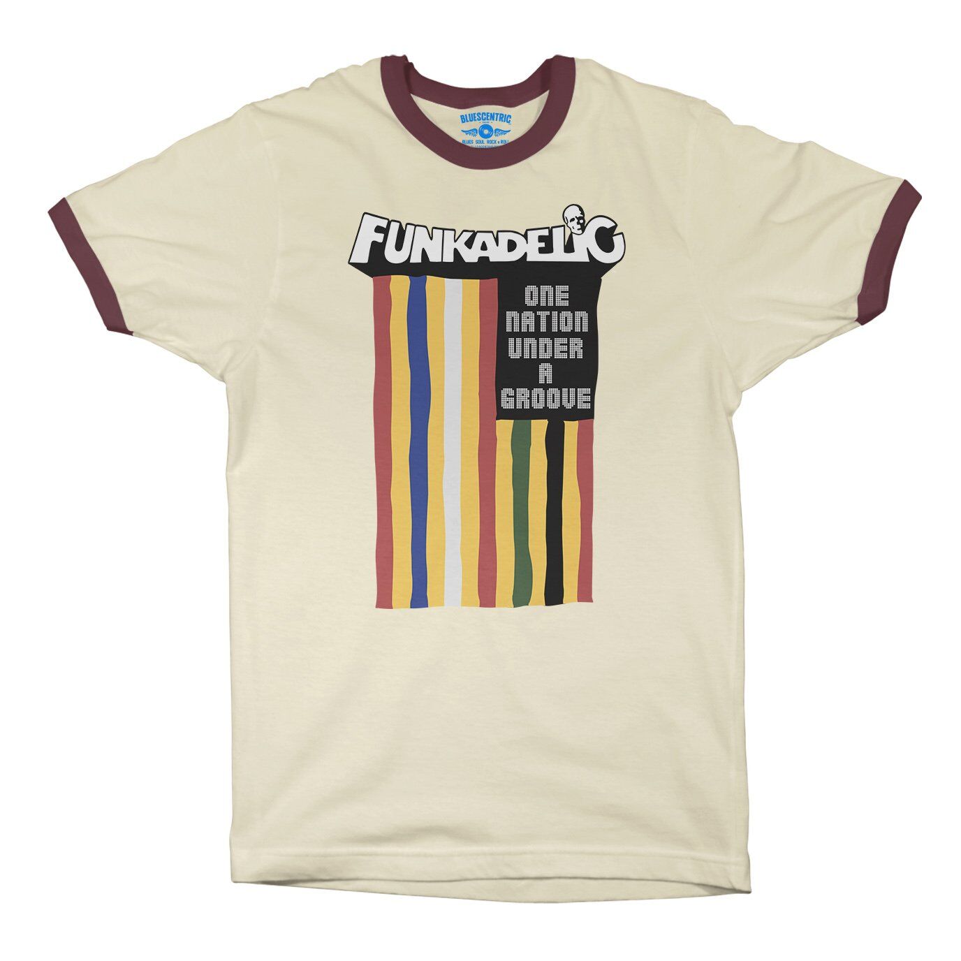 Funkadelic One Nation Under a Groove Flag Ringer T-Shirt in Natural Maroon