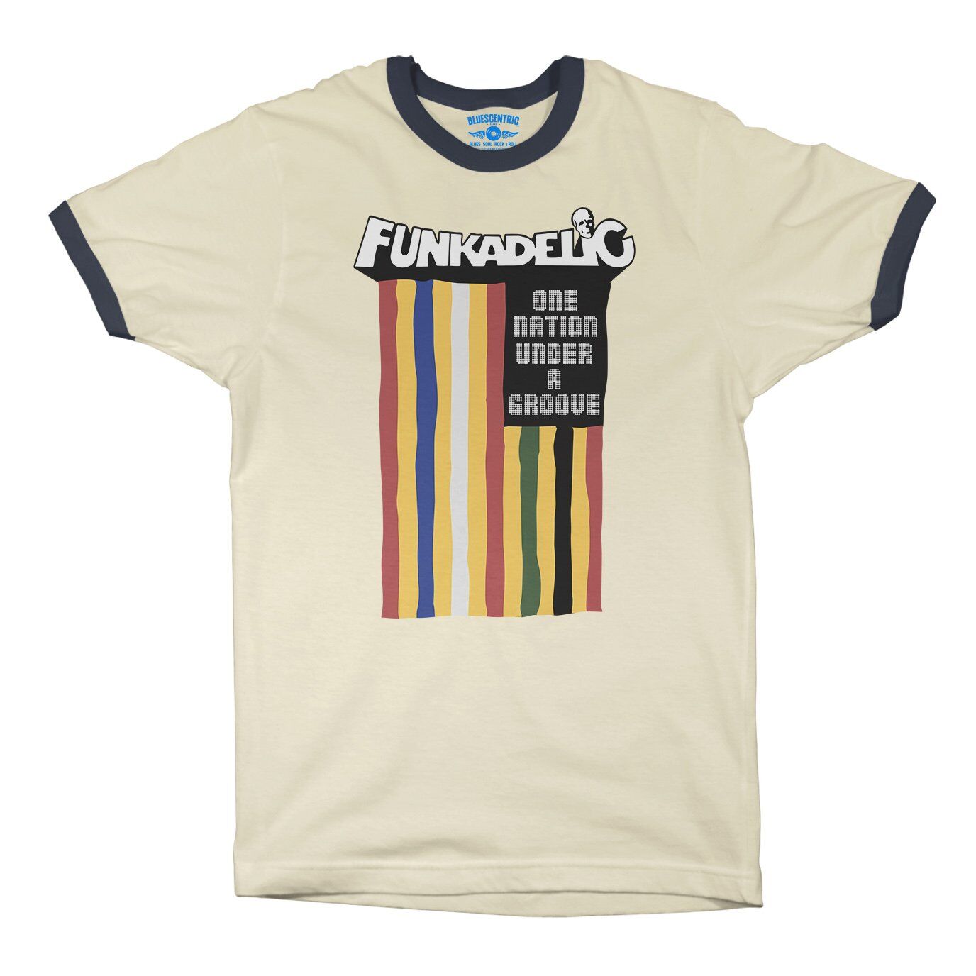 Funkadelic One Nation Under a Groove Flag Ringer T-Shirt in Natural Midnight Navy