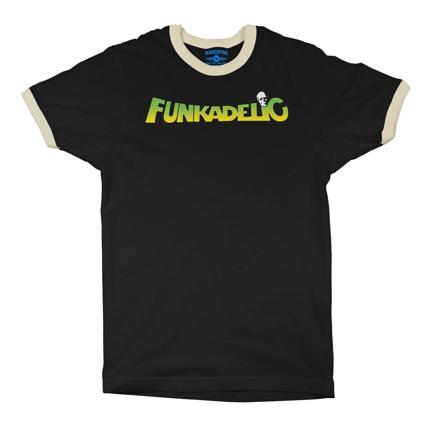 Green and Yellow Funkadelic Logo Ringer T-Shirt in Black Natural