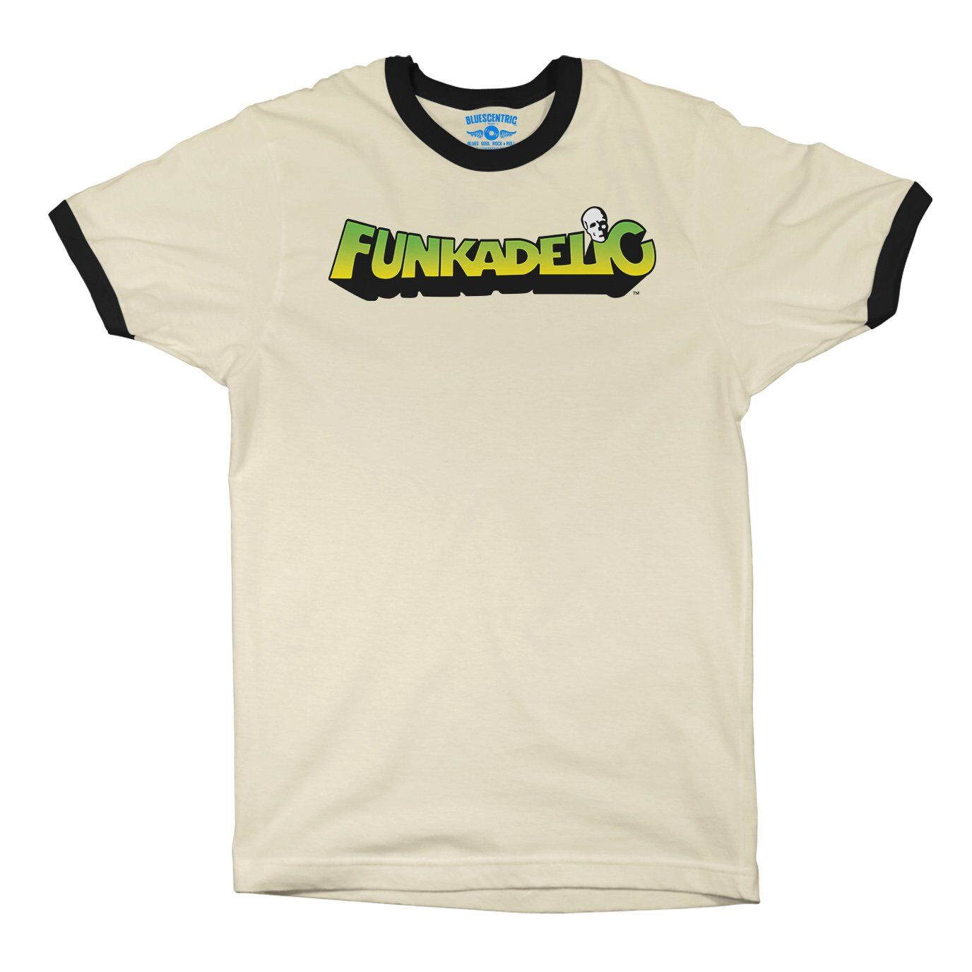 Green and Yellow Funkadelic Logo Ringer T-Shirt in Natural Black