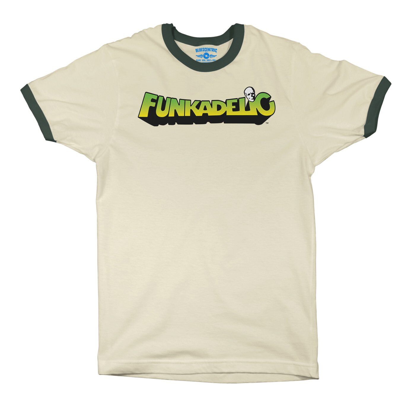 Green and Yellow Funkadelic Logo Ringer T-Shirt in Natural Forest Green