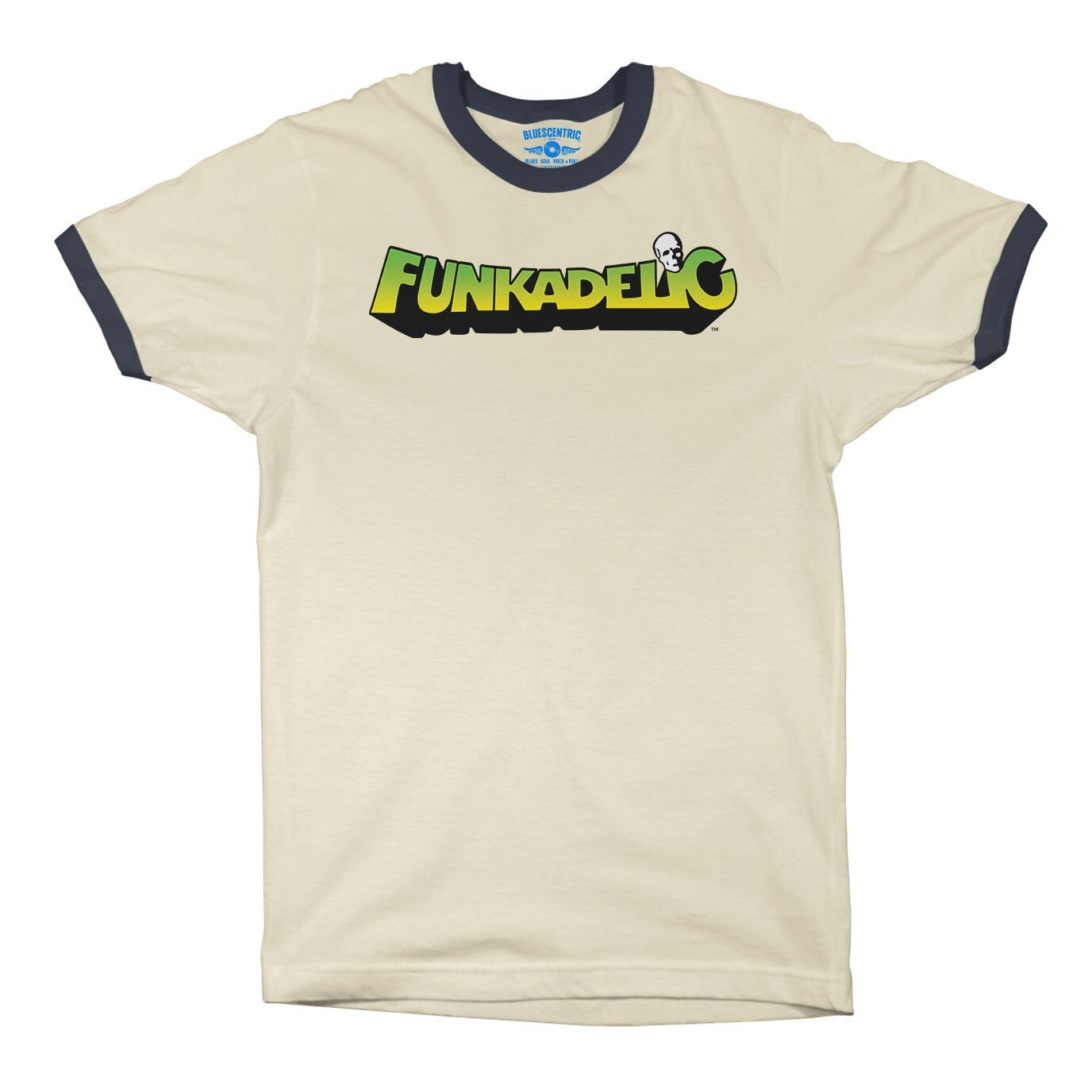 Green and Yellow Funkadelic Logo Ringer T-Shirt in Natural Midnight Navy