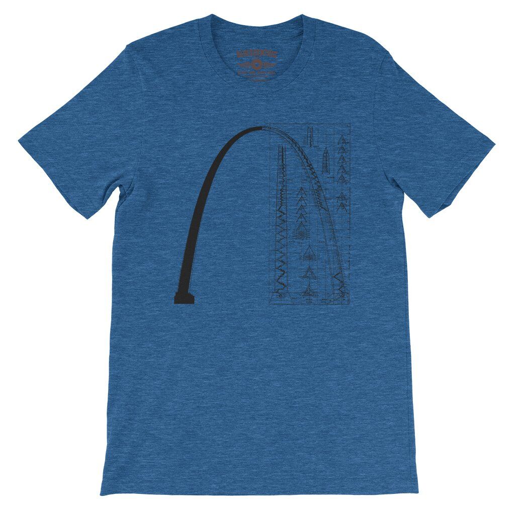 Saint Louis Arch Architecture T-Shirt - Lightweight Vintage Style - Heather True Royal