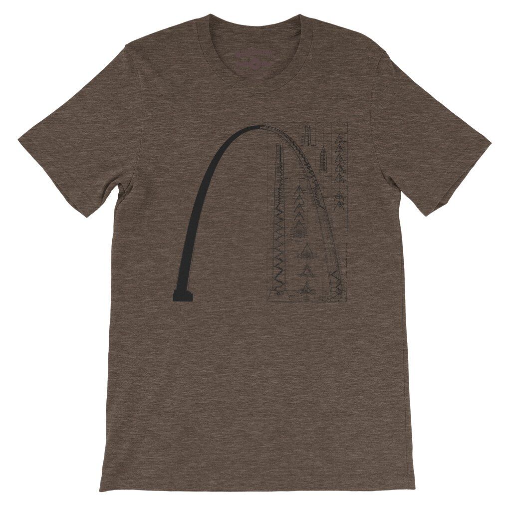 Saint Louis Arch Architecture T-Shirt - Lightweight Vintage Style - Heather Brown