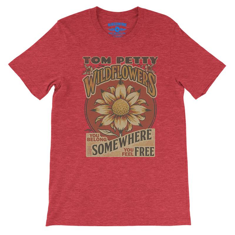 Tom Petty You Belong Somewhere You Feel Free T-Shirt - Lightweight Vintage Style - Heather Red
