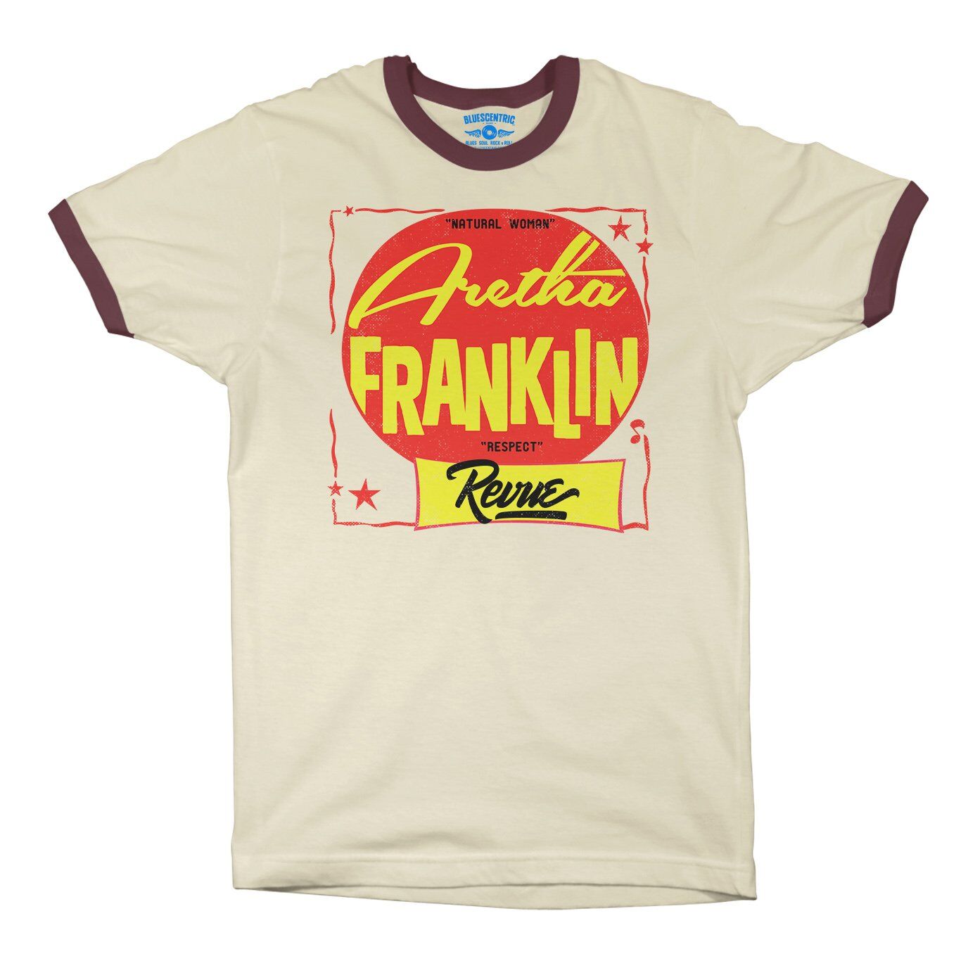 The Aretha Franklin Revue Ringer T-Shirt in Natural Maroon