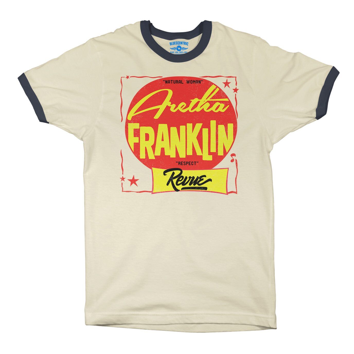 The Aretha Franklin Revue Ringer T-Shirt in Natural Midnight Navy