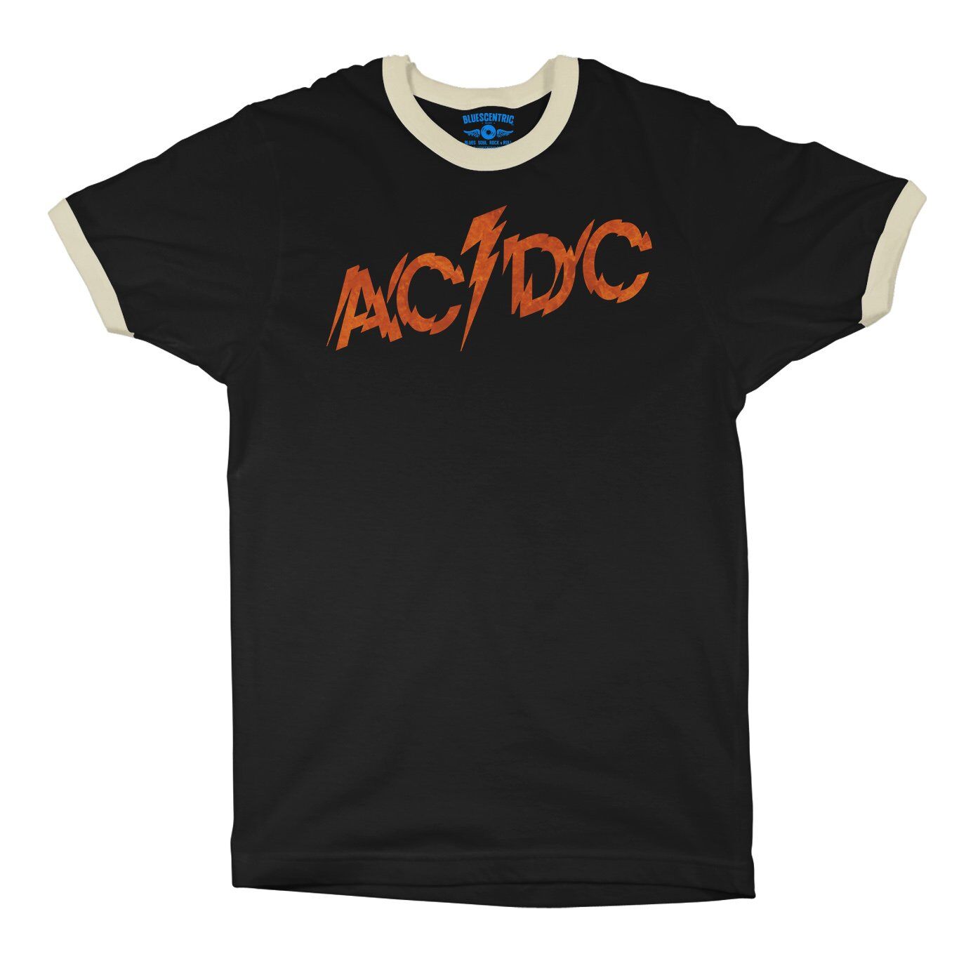 AC/DC Fiery Logo Ringer T-Shirt in Black Natural