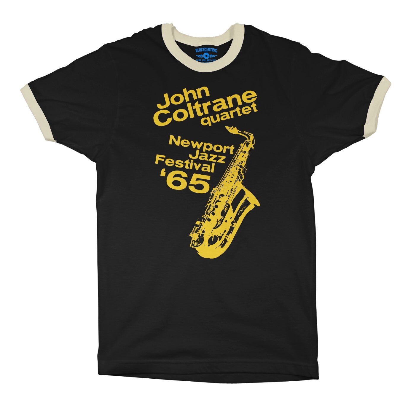John Coltrane at Newport Jazz Festival Ringer T-Shirt in Black Natural