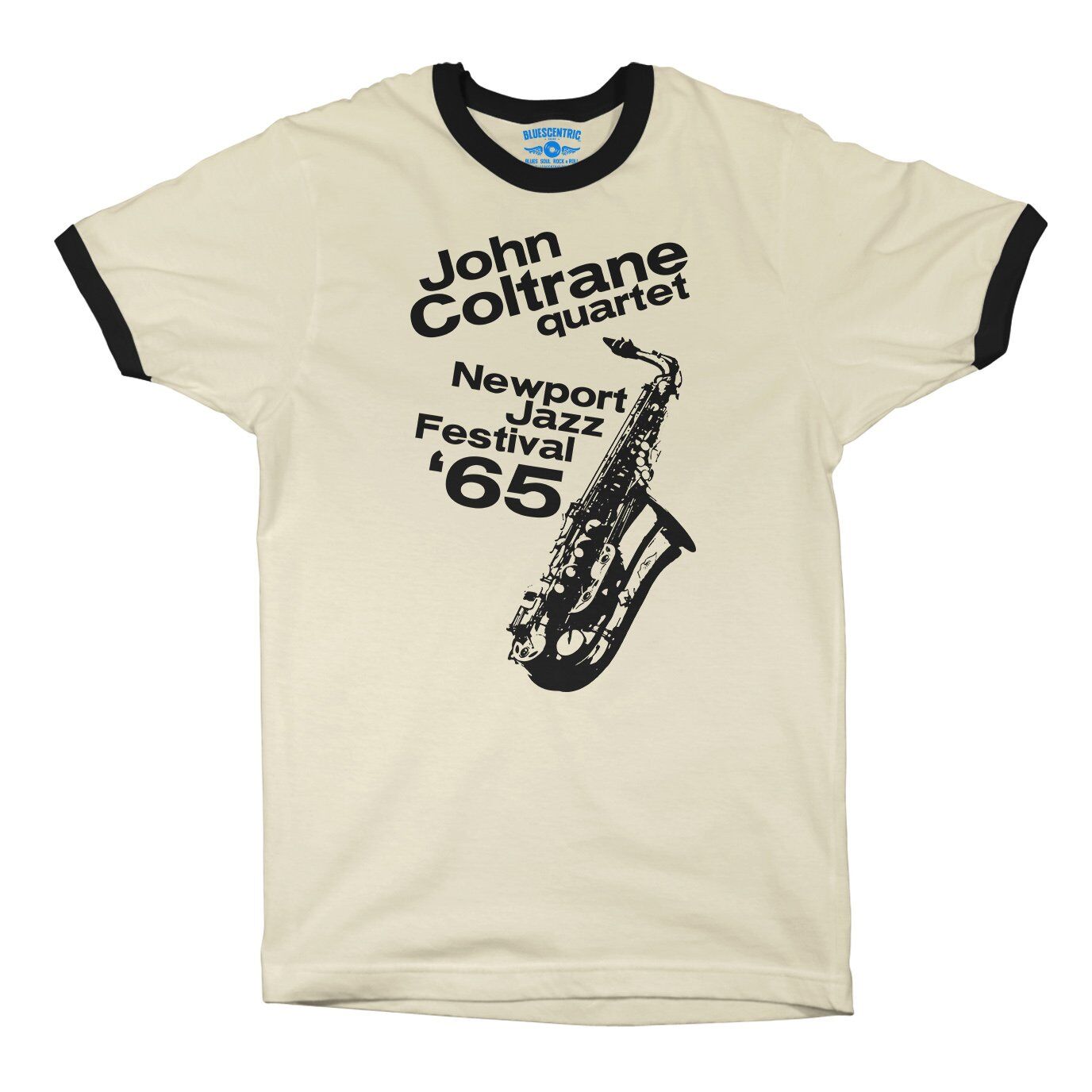John Coltrane at Newport Jazz Festival Ringer T-Shirt in Natural Black