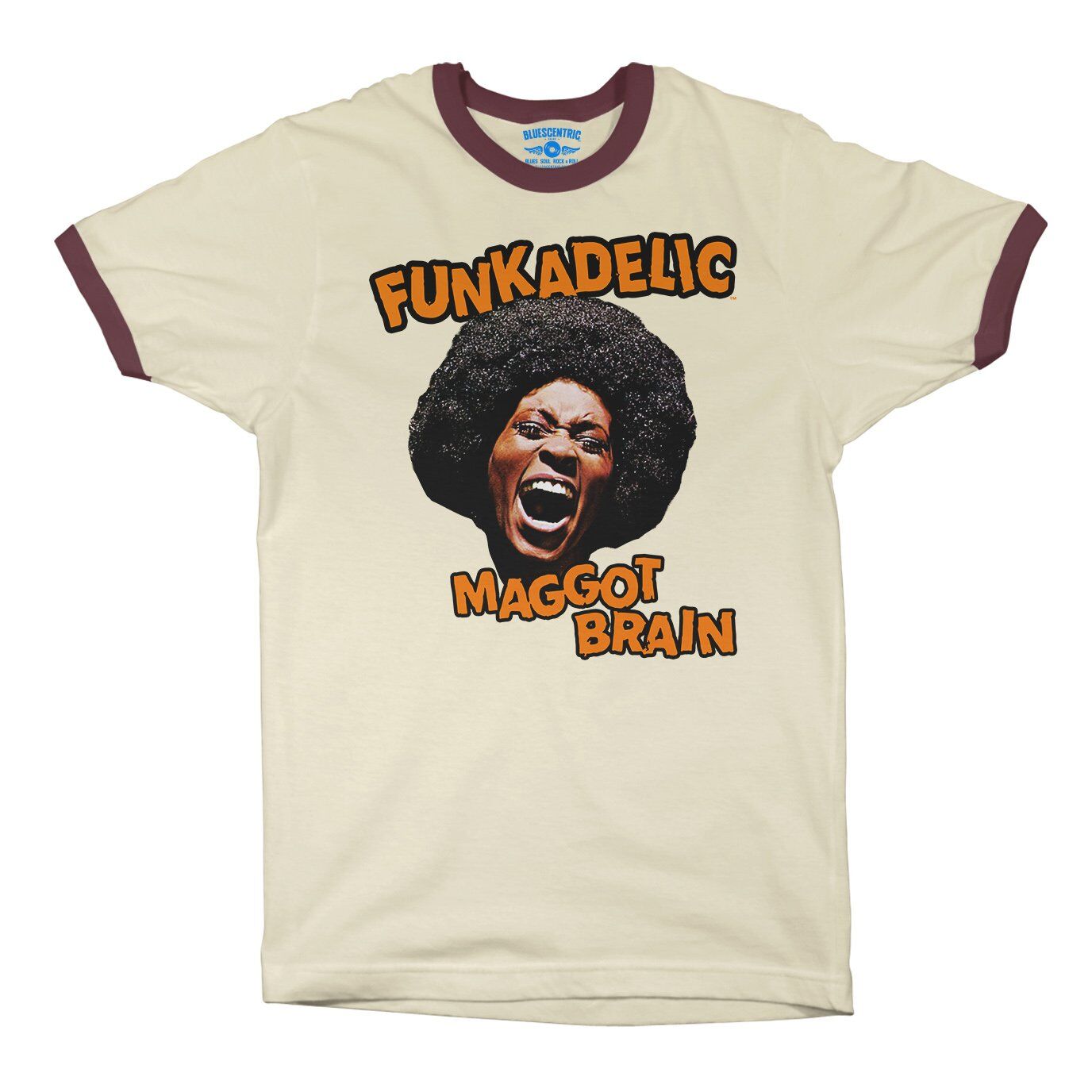 Orange Funkadelic Maggot Brain Ringer T-Shirt in Natural Maroon