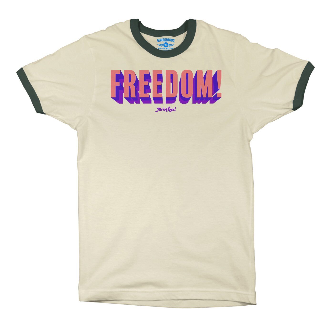 Aretha Franklin Freedom! Ringer T-Shirt in Natural Forest Green