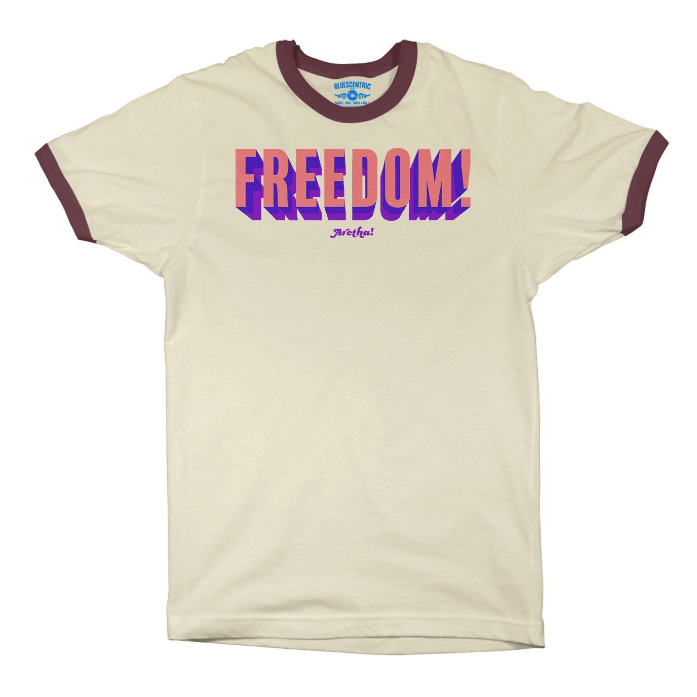 Aretha Franklin Freedom! Ringer T-Shirt in Natural Maroon