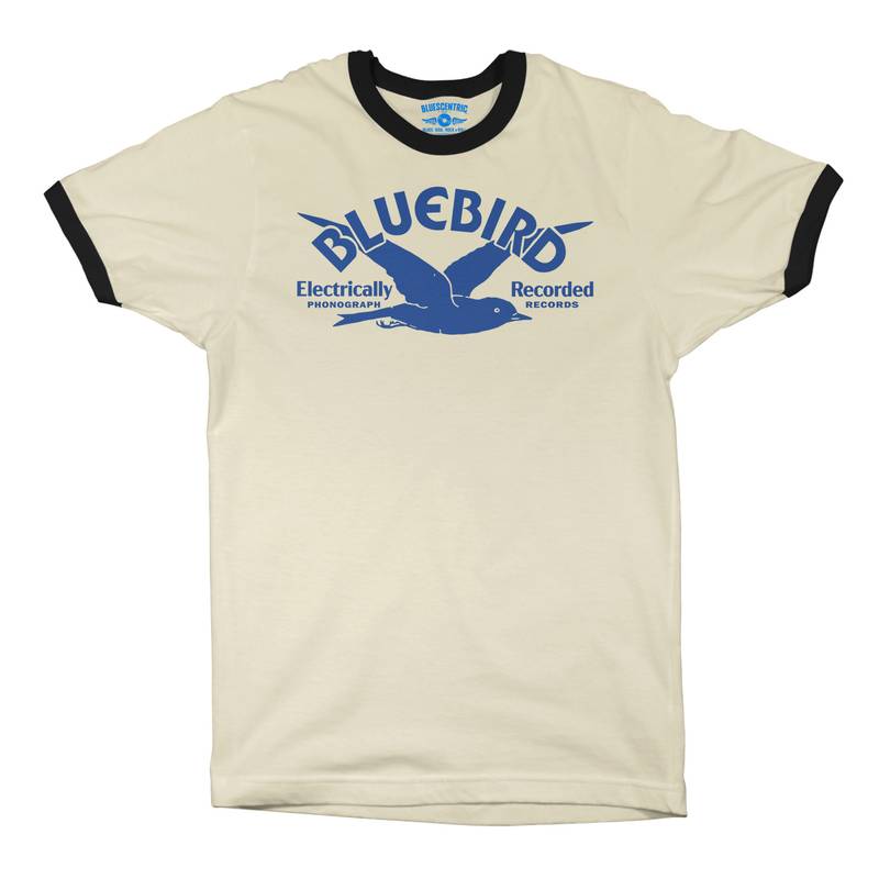 Bluebird Records Logo Ringer T-Shirt in Natural Black