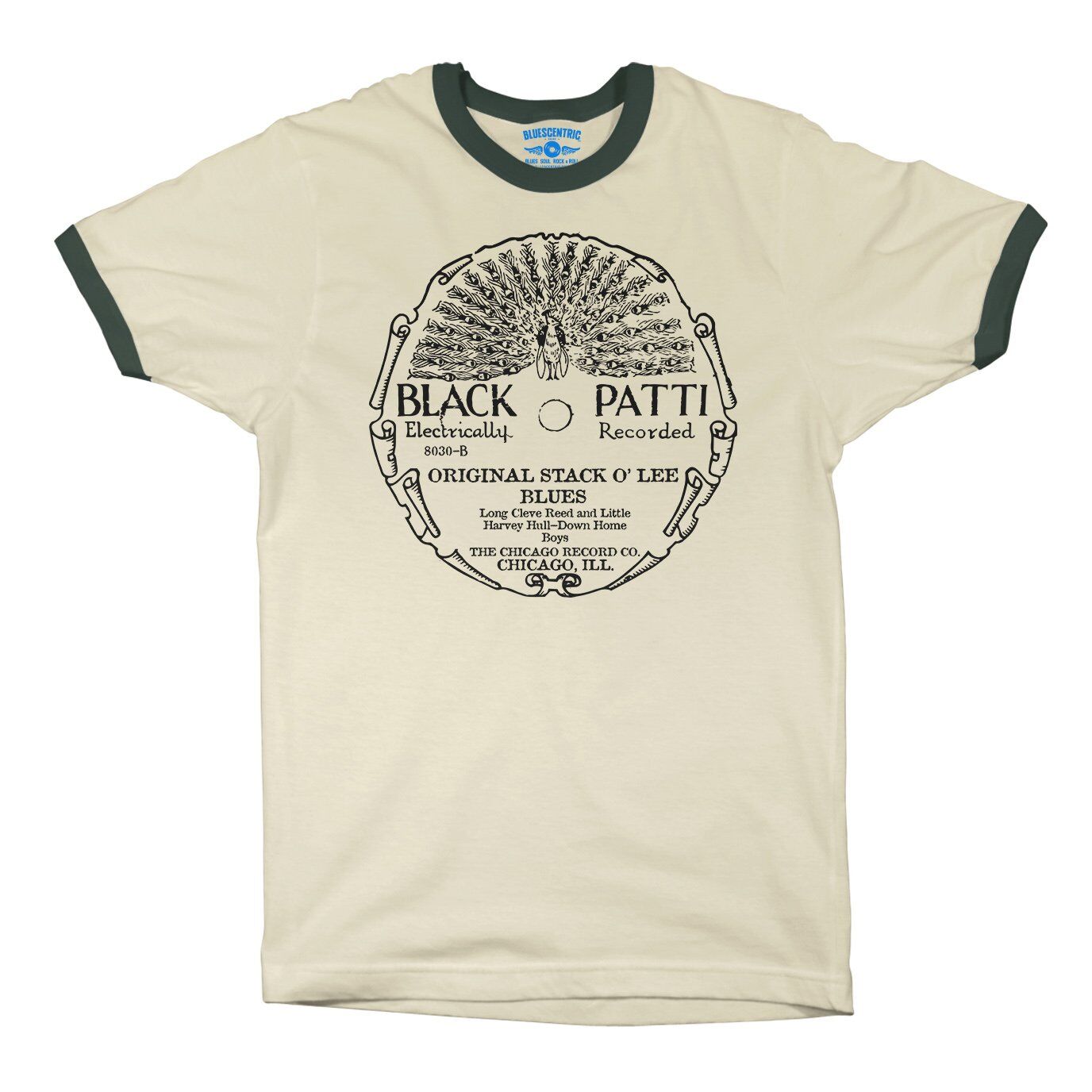Black Patti Stack O’ Lee Record Ringer T-Shirt in Natural Forest Green